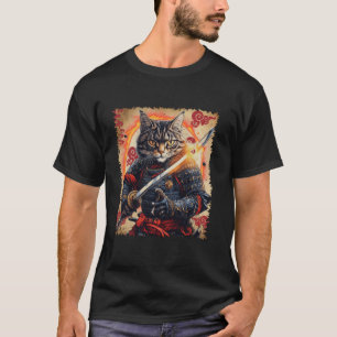 Ronin Samurai Kat Krijger met Katana Feline Bushi T-shirt