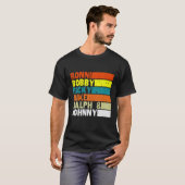 Ronnie Bobby Ricky Ralph Johnny Colorfull Vin T-shirt (Voorkant volledig)