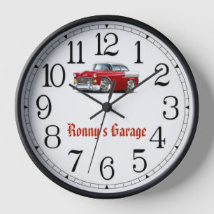 Ronny's Garage Rood & Wit Klassieke Auto Klok