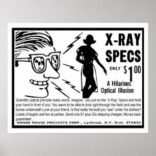 Röntgenbril, grappige vintage cartoon illustratie poster