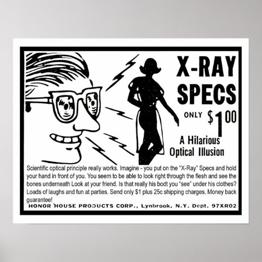 Röntgenbril, grappige vintage cartoon illustratie poster (Voorkant)