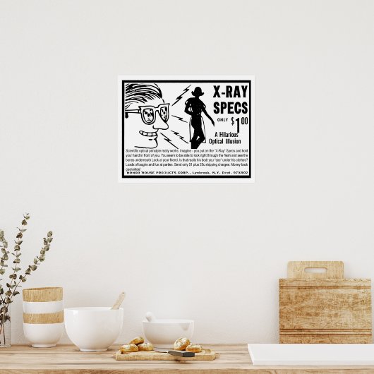 Röntgenbrillen, grappige  illustratie van de carto poster (Keuken)