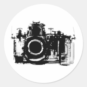RÖNTGENCAMERA VOOR ZICHT ZWART-WIT RONDE STICKER