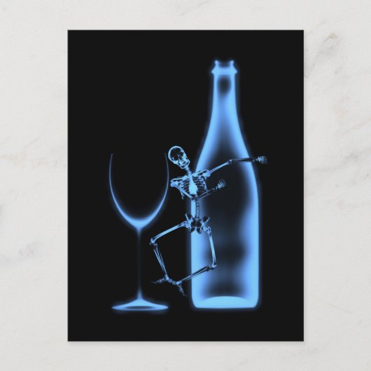 Röntgenfeest Skelet & Wijn - Blauw Briefkaart (Voorkant)