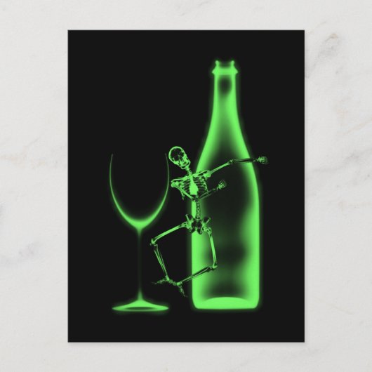 Röntgenfeest Skelet & Wijn - Groen Briefkaart (Voorkant)