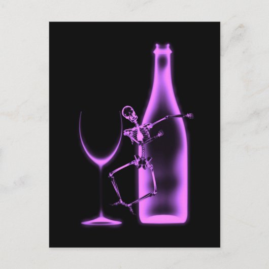 Röntgenfeest Skelet & Wijn - Lichtpaars Briefkaart (Voorkant)