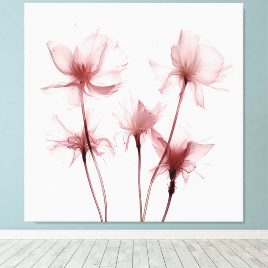 Röntgenfoto Roze Anjerbloemen Canvas Afdruk (Insitu (Houten vloer))
