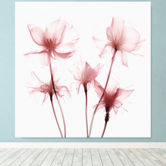 Röntgenfoto Roze Anjerbloemen Canvas Afdruk (Insitu (Houten vloer))
