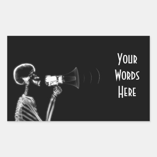 RÖNTGENFOTO SKELET OP MEGAFOON - B&W RECHTHOEKIGE STICKER (Voorkant)