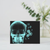 Röntgenfoto Skull & Clock Onderdelen - Blauwgroen Briefkaart (Staand voorkant)