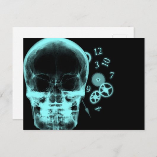 Röntgenfoto Skull & Clock Onderdelen - Blauwgroen Briefkaart (Voorkant / Achterkant)