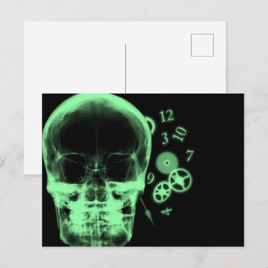 Röntgenfoto Skull & Clock Onderdelen - Groen Briefkaart (Voorkant / Achterkant)