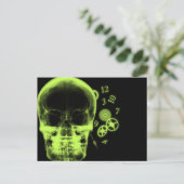Röntgenfoto Skull & Clock Onderdelen - Lime Green Briefkaart (Staand voorkant)