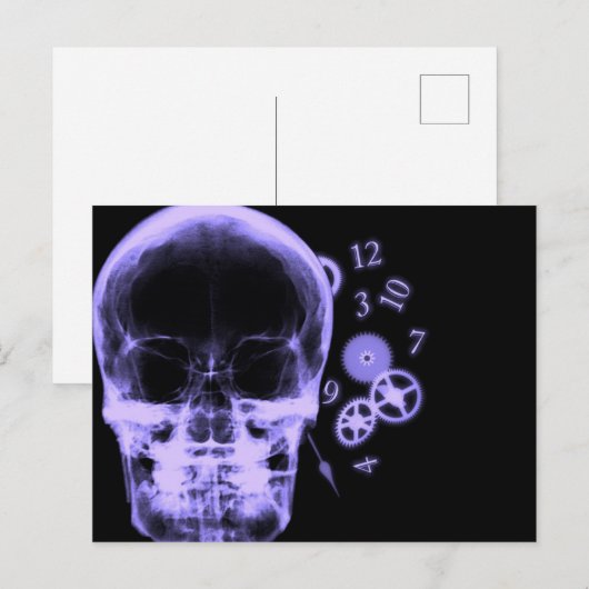 Röntgenfoto Skull & Clock Onderdelen - Paarse Briefkaart (Voorkant / Achterkant)