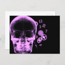 Röntgenfoto Skull & Clock Onderdelen - Roze Briefkaart
