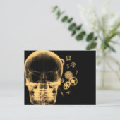 Röntgenfoto Skull & Clock Onderdelen - Sinaasappel Briefkaart (Staand voorkant)