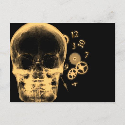 Röntgenfoto Skull & Clock Onderdelen - Sinaasappel Briefkaart (Voorkant)
