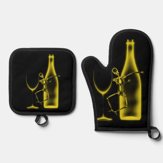 Röntgenfoto Viering Skeleton & Wine Ovenwant & Pannenlap Set (Voorkant)