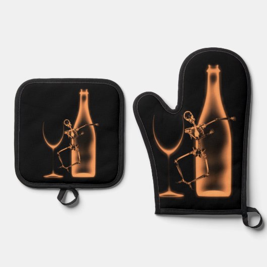 Röntgenfoto Viering Skeleton & Wine Ovenwant & Pannenlap Set (Voorkant)