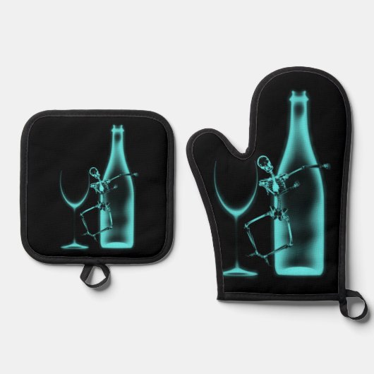 Röntgenfoto Viering Skeleton & Wine Ovenwant & Pannenlap Set (Voorkant)