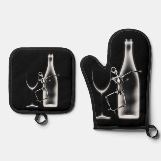 Röntgenfoto Viering Skeleton & Wine Ovenwant & Pannenlap Set (Voorkant)