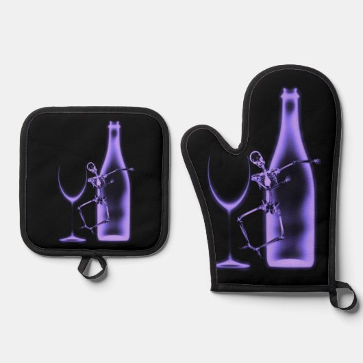 Röntgenfoto Viering Skeleton & Wine Ovenwant & Pannenlap Set (Voorkant)