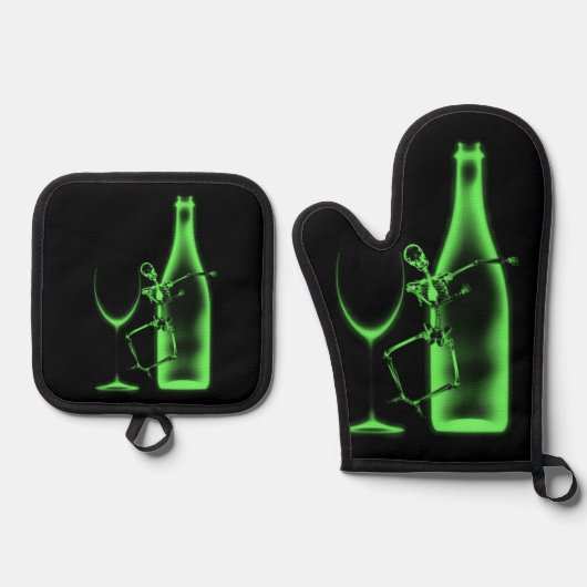 Röntgenfoto Viering Skeleton & Wine Ovenwant & Pannenlap Set (Voorkant)