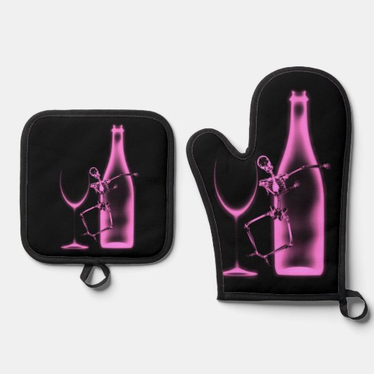 Röntgenfoto Viering Skeleton & Wine Ovenwant & Pannenlap Set (Voorkant)