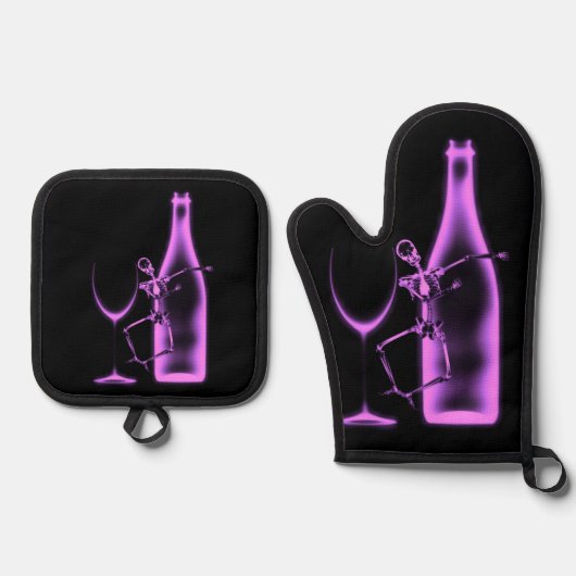 Röntgenfoto Viering Skeleton & Wine Ovenwant & Pannenlap Set (Voorkant)