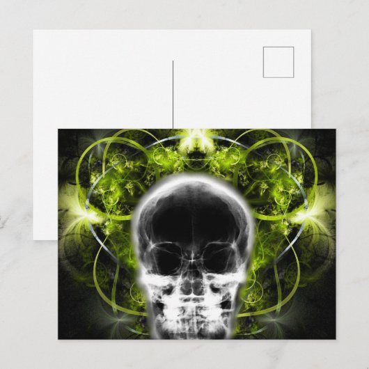 Röntgenfoto vlinder fractal schedel - limoengroen briefkaart (Voorkant / Achterkant)