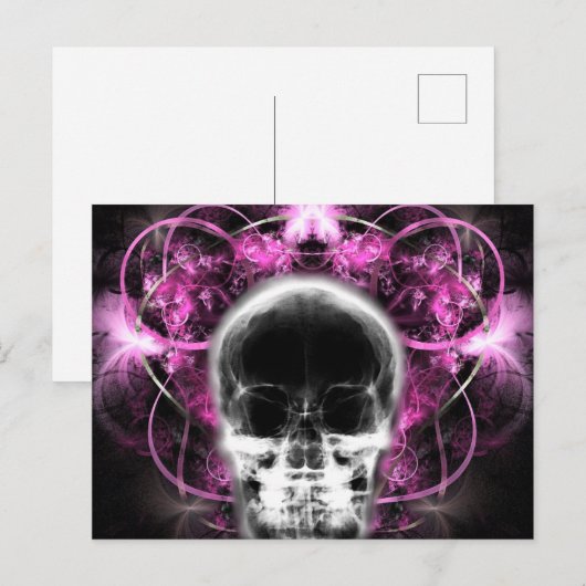 Röntgenfoto vlinder fractal schedel - roze briefkaart (Voorkant / Achterkant)