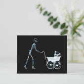 RÖNTGENSKELET VROUW & BABY CARRIAGE - BLAUW BRIEFKAART (Staand voorkant)