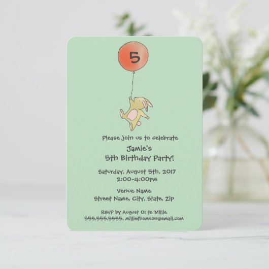 Roo Bunny - uitnodiging van de Rode Big Balonparti (Staand voorkant)