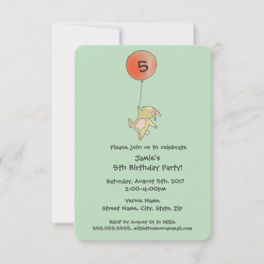 Roo Bunny - uitnodiging van de Rode Big Balonparti (Voorkant)