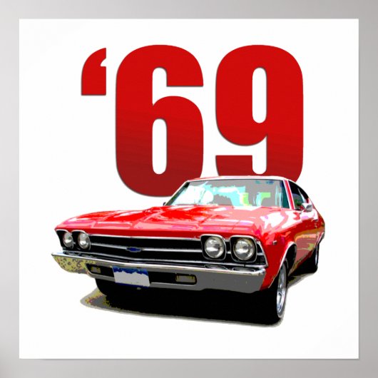 Rood 1969 Chevelle uitzicht vooraan. Poster (Voorkant)