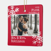 Rood 1 Kerstmis Mr. & Mrs Foto Keramisch Ornament (Links)