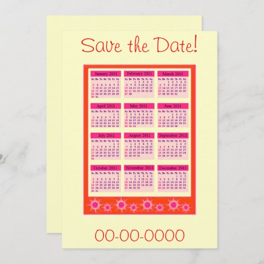 Rood 2011 jaar bij een oogwenk kalenderuitnodiging save the date (Voorkant / Achterkant)