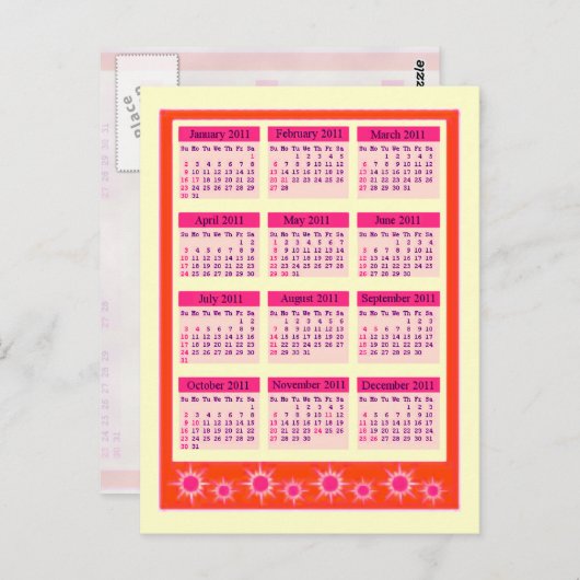 Rood 2011 jaar in één oogopslag briefkaart (Voorkant / Achterkant)