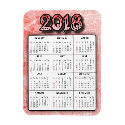 Rood 2018 Kalender Koelkast Locker Magneet (Verticaal)