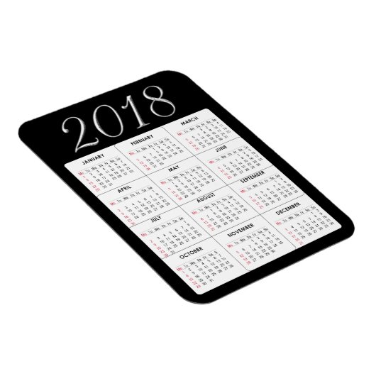 Rood 2018 Kalender Magneet (Rechterzijde)