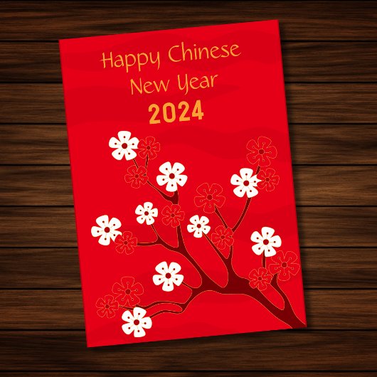 Rood 2024 Blossom Dragon Chinees Nieuwjaar Kaart