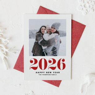 Rood 2025 Bold Typografie Nieuwjaarsfoto Feestdagen Kaart