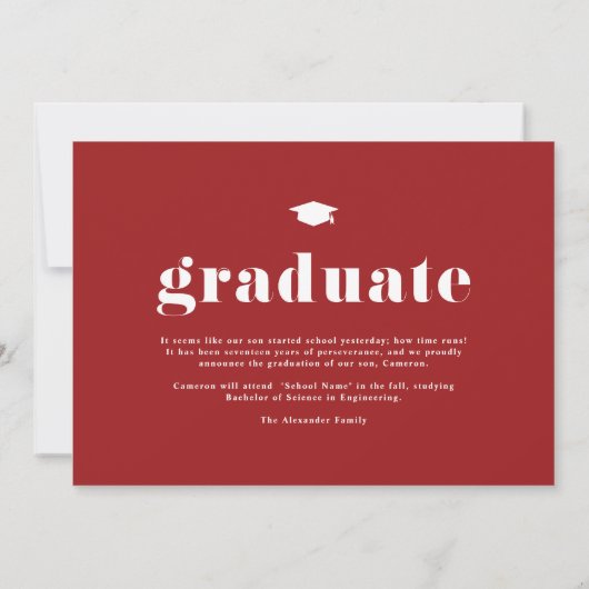 Rood 2025 Bold Typography Foto Afstuderen Aankondiging (Achterkant)