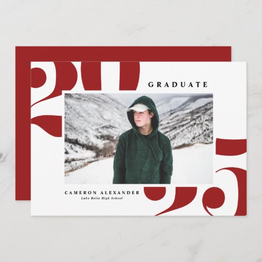 Rood 2025 Bold Typography Foto Afstuderen Aankondiging (Voorkant / Achterkant)