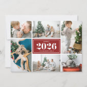 Rood 2025 Gelukkig Nieuwjaar Fotocollage Feestdagenkaart (Voorkant)