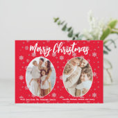 Rood 2 foto Sneeuwvlokken Schattige Modern Vrolijk Feestdagenkaart (Staand voorkant)