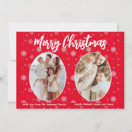 Rood 2 foto Sneeuwvlokken Schattige Modern Vrolijk Feestdagenkaart