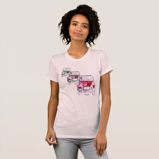 rood 2CV x 3 T-shirt (Voorkant volledig)