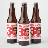 Rood 30th Verjaardag aangepaste foto naam label Bier Etiket (Flessen)