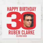 Rood 30th Verjaardag aangepaste foto naam label Bier Etiket (Enkel label)
